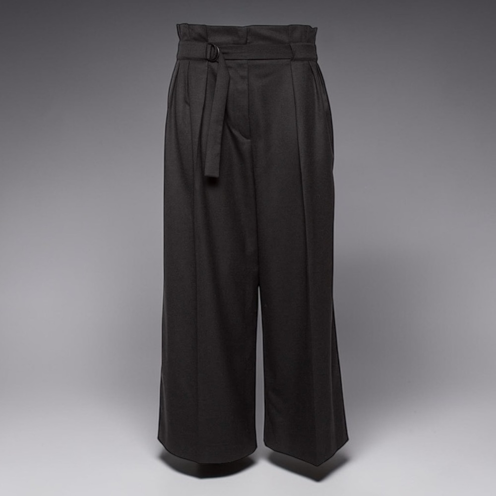 Kenzo Black Wool Pleat Detailed Belted Cropped Culottes Size 42